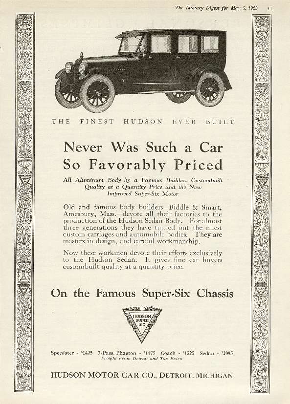 1923 Hudson Auto Advertising